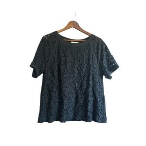 Banana Republic Black Lace Top Blouse Womens‎ XL Short Sleeve Elegant